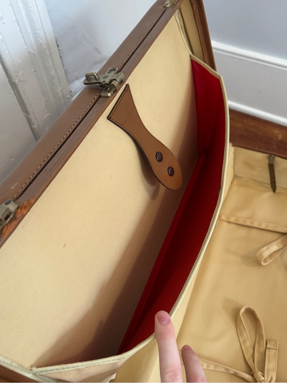 Vintage 60's Brooks Brothers Tan Leather Fabric Suitcase Luggage Combination - Picture 8 of 15